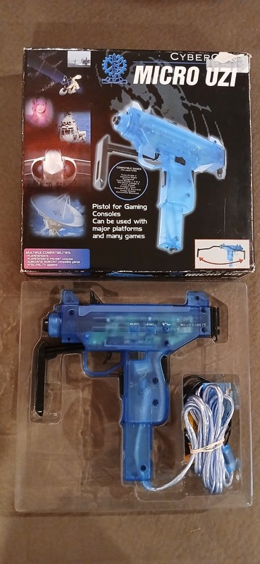 SONY PS1 PS2 LIGHT GUN BLASTER CONTROLLER G-Con Micro Uzi BLUE CyberGun TESTED