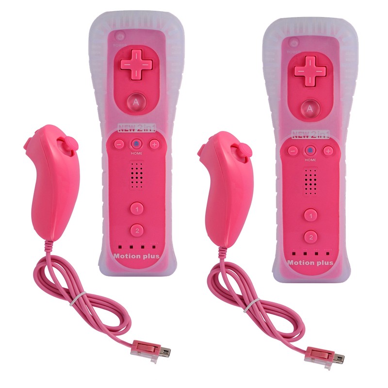 2 X Built in Motion Plus Pink Remote Controller+Nunchuck For Wii&Wii U Console