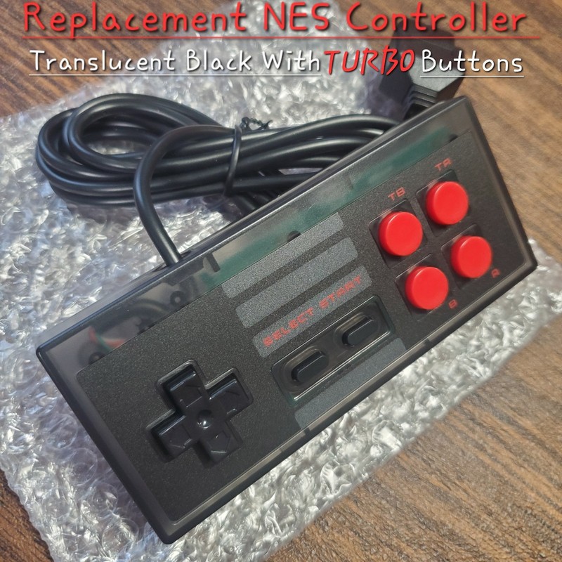 Replacement Controller For NES Nintendo Console Translucent Black Wired Gamepd