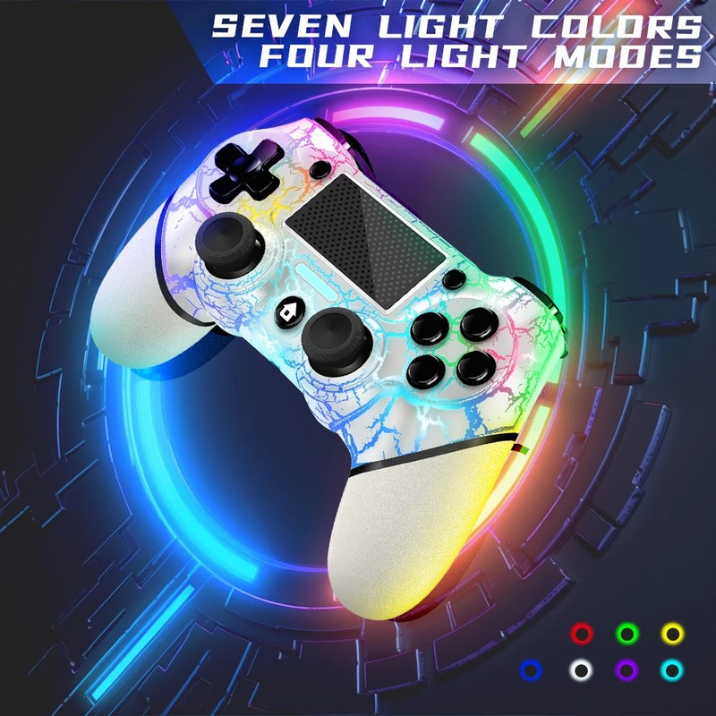 AceGamer RGB Wireless Controller for PS4 Black/White Crack Led with RGB Light,10 gallery