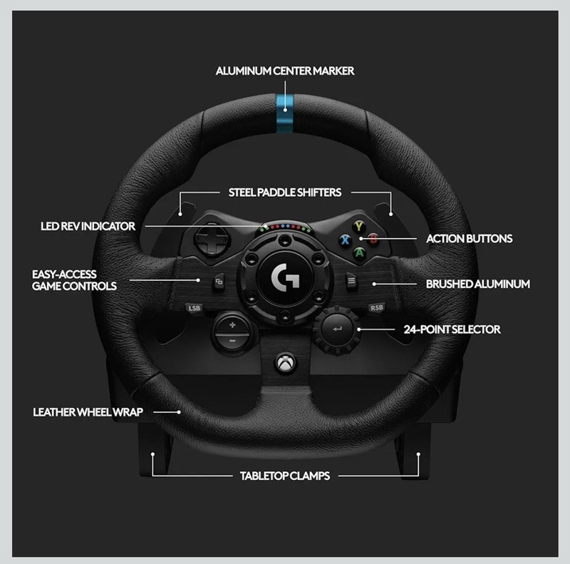 Logitech G923 Trueforce Racing Wheel and Pedals for Xbox X|S, Xbox One and PC