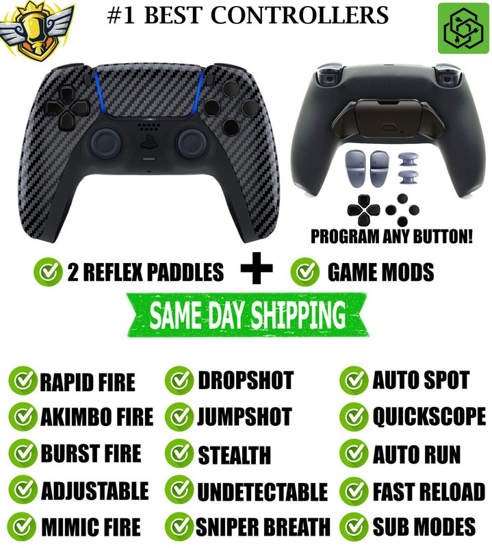 Carbon Fiber V2 Pro Modded + 2 Reflex Paddles Silent Modz Controller for PS5 OEM