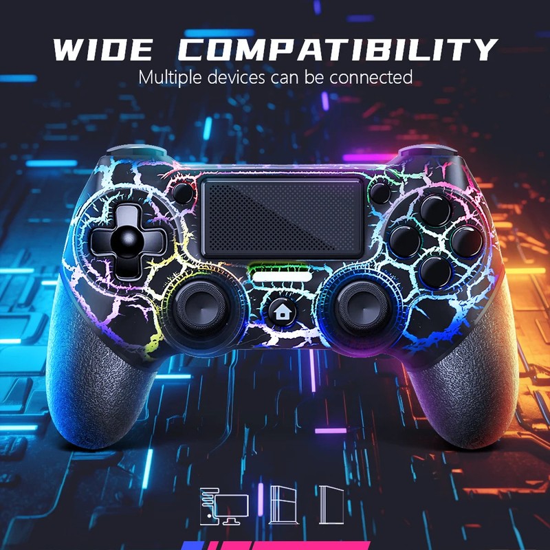AceGamer RGB Wireless Controller for PS4 Black/White Crack Led with RGB Light,10 gallery