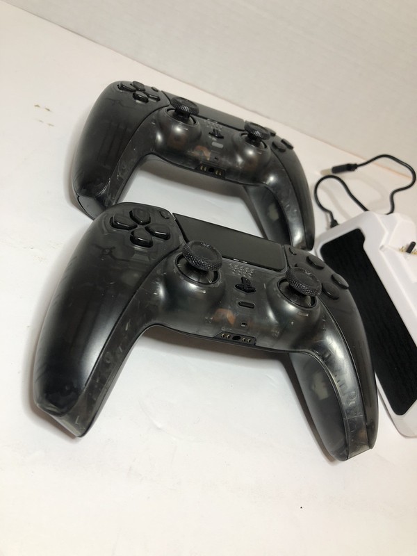 2x Custom Smoked Shadow Black Transparent DualSense PS5 Controllers One Clicky