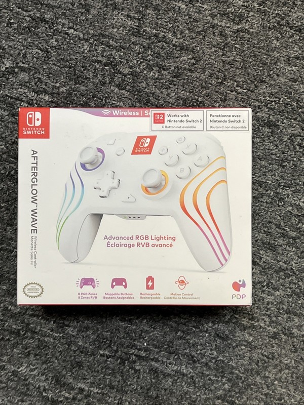 New Nintendo PDP Afterglow Wave Switch Wireless Controller White RGB Lighting