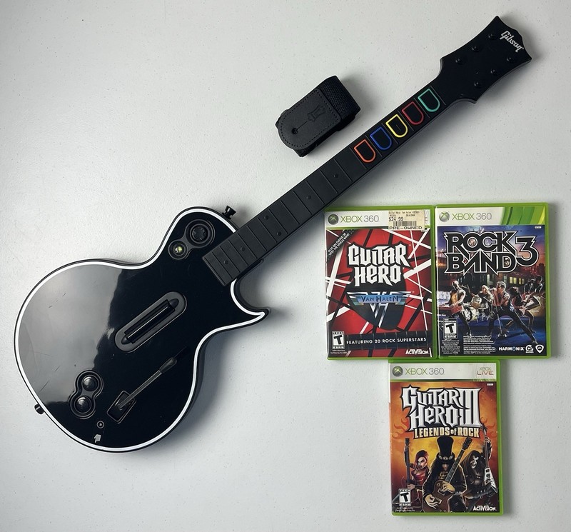 Xbox 360 Guitar Hero Legends of Rock Bundle w/ 3 Games Van Halen Rock Band 3 Lot
