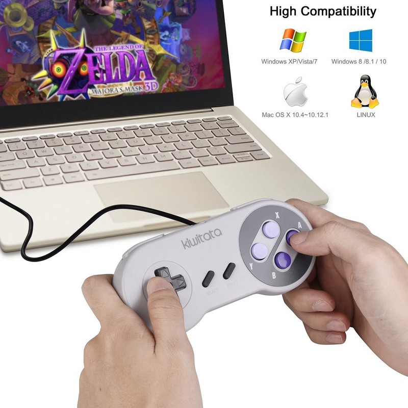 KIWITATA 2X Classic SNES USB Controller for PC Grey/Purple Keys 2Pack gallery