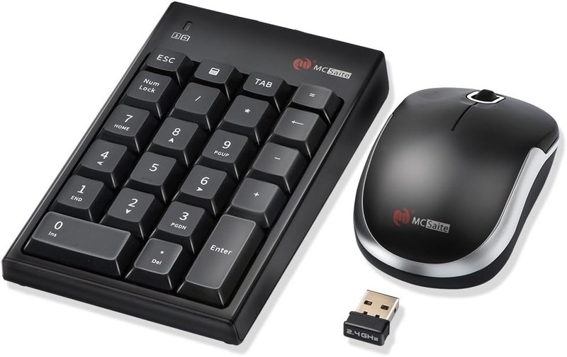 MCSaite Wireless Numeric Keypad & Mouse Combo – Use One Receiver black