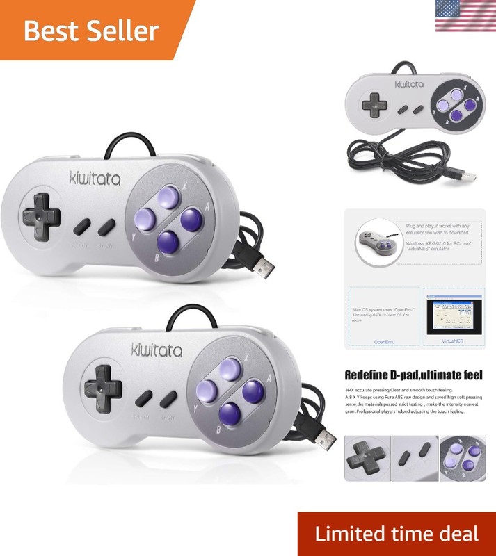 2-Pack Classic SNES USB Controllers for Retro Gaming – Comfortable Design