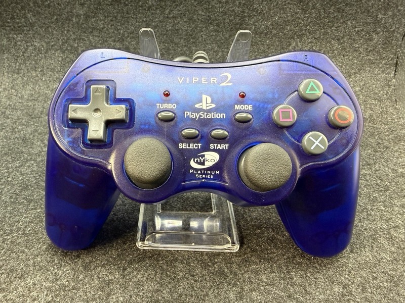 Playstation Viper 2 Nyko Blue Plug In Controller Platinum Series PS2 Wired