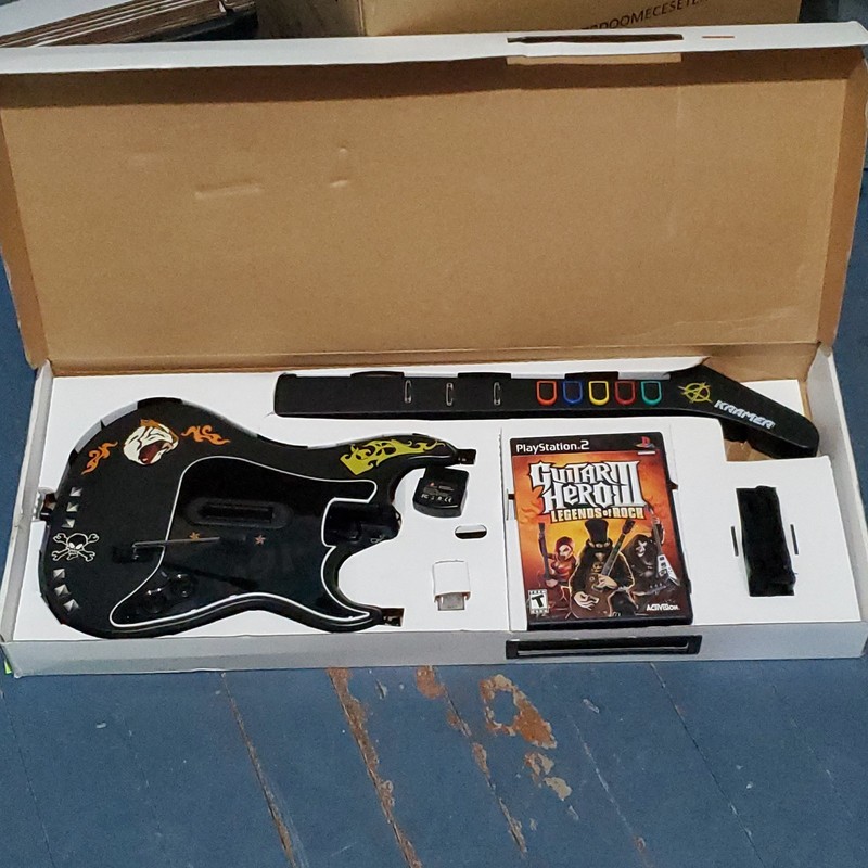 Guitar Hero PS2 Kramer Striker Wireless Controller w Dongle Strap And Game READ