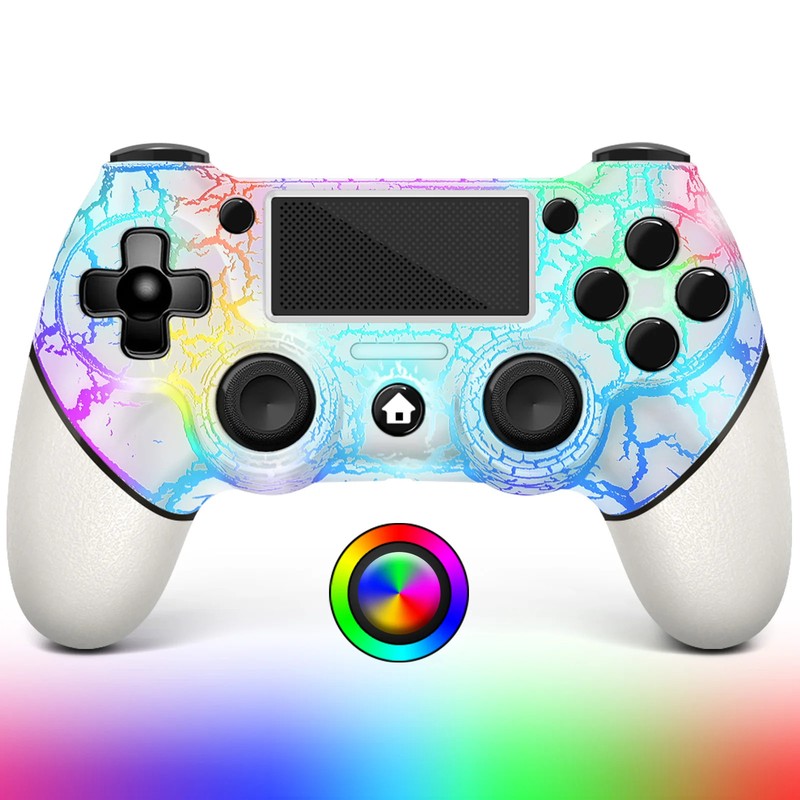 AceGamer RGB Wireless Controller for PS4 Black/White Crack Led with RGB Light,10 gallery