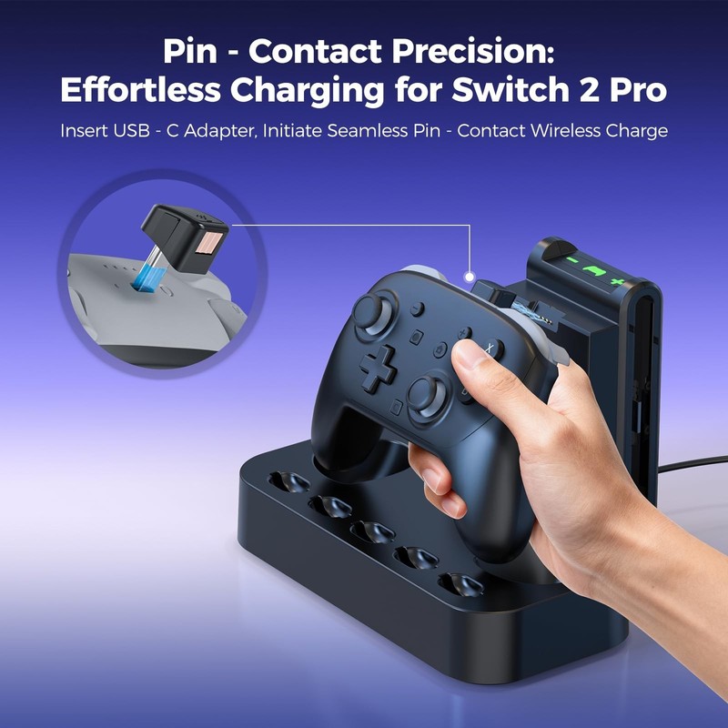 NEWDERY 2IN1 Charging Dock for Nintendo Switch 2 Pro Controller & Joycon Station gallery