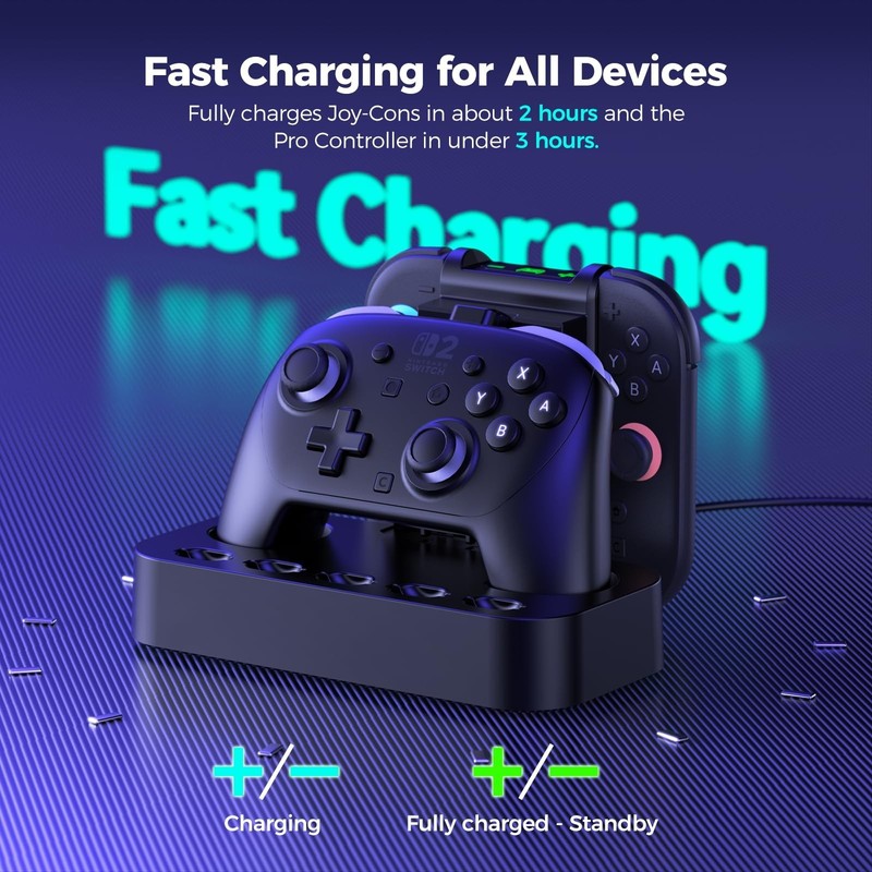 NEWDERY 2IN1 Charging Dock for Nintendo Switch 2 Pro Controller & Joycon Station gallery