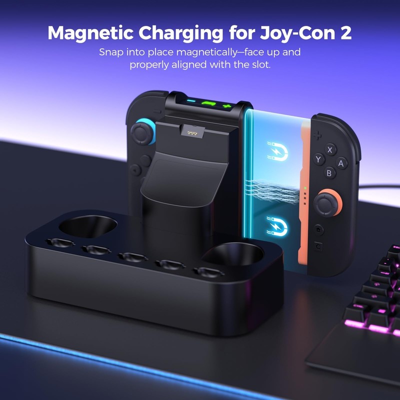 NEWDERY 2IN1 Charging Dock for Nintendo Switch 2 Pro Controller & Joycon Station gallery