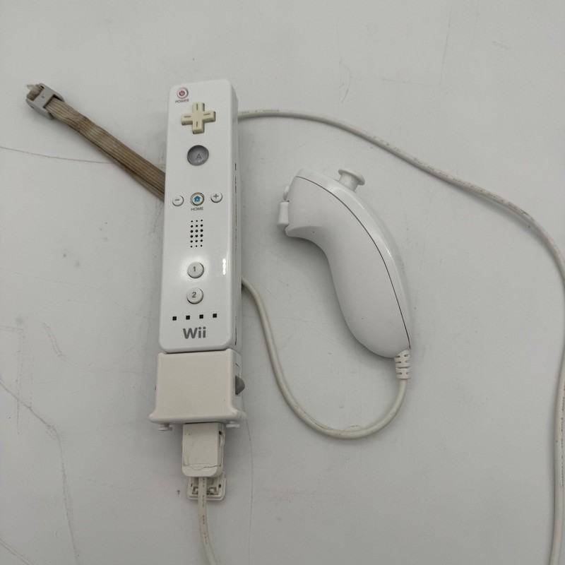 OEM Nintendo Wii Remote White with Nunchuck RVL-003 + Motion Plus Adapter