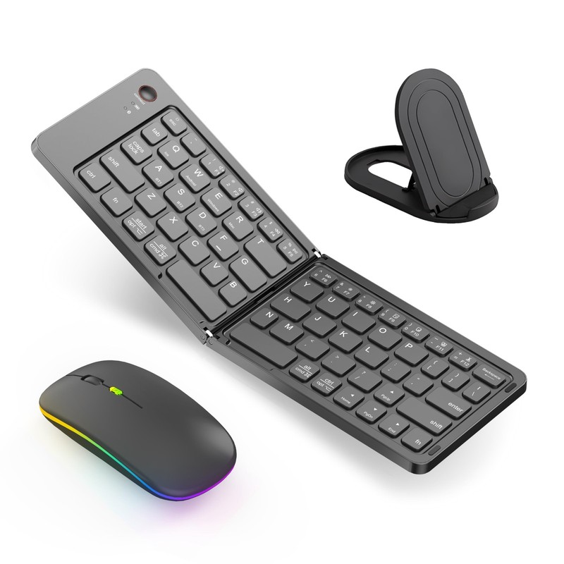 Wireless Bluetooth Keyboard & Mouse Combo, Foldable Mini Portable Black