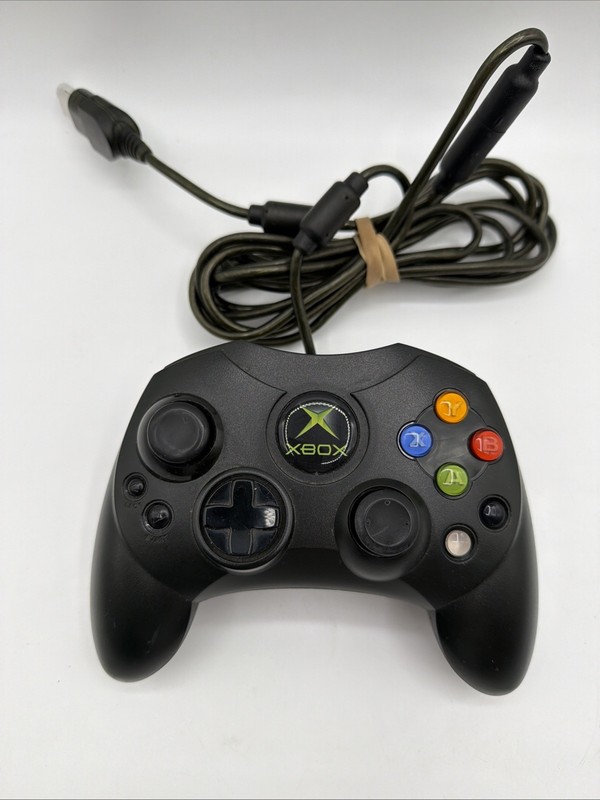 Microsoft Xbox OEM S-Type Controller X08-69873 Black with Breakaway Cable Tested