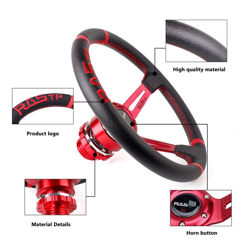 14" Leather Racing Steering Wheel + Quick Release + Hub Adapter For Thrustmaster gallery