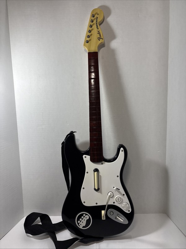 Rock Band Harmonix Black Wireless Guitar w/ Strap & Fender Xbox Model #XBGTS2