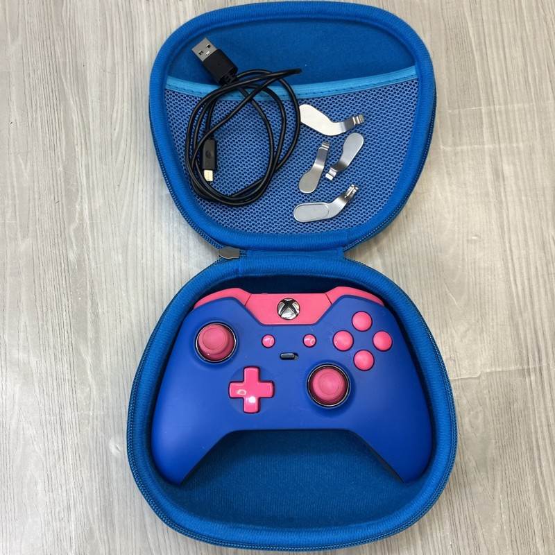 Xbox One Elite Series 2 Wireless Controller Custom Blue Pink Cord & Case READ