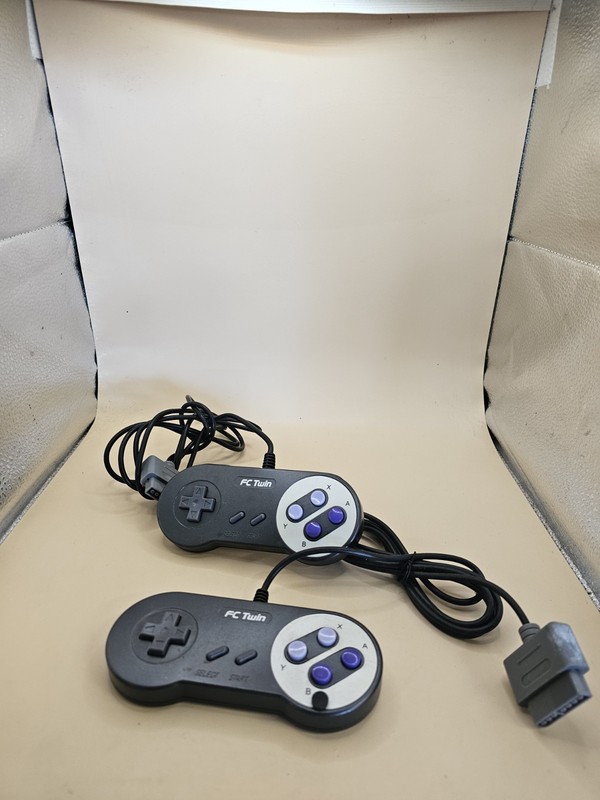 TWO (2) NEW BLACK FC TWIN or SNES CONTROLLERS CONTROL PADS OFFICIAL YOBO #180