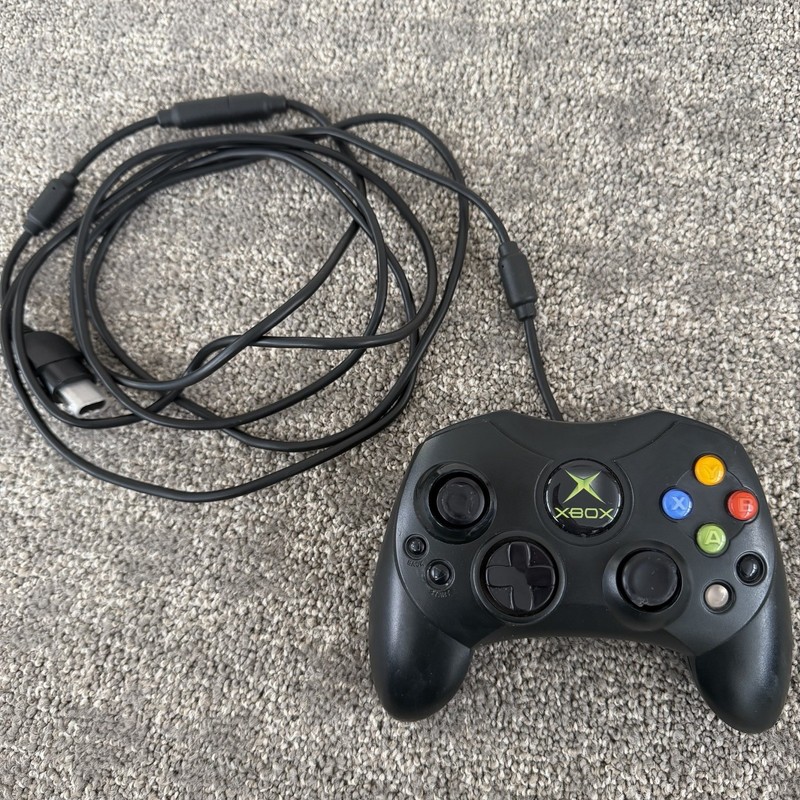 Original Xbox OEM S Type Black Controller with Breakaway Cable CLEANED NotTESTED