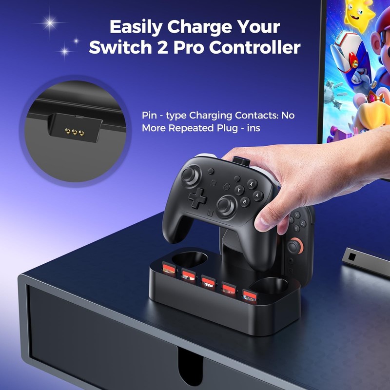 NEWDERY 2IN1 Charging Dock for Nintendo Switch 2 Pro Controller & Joycon Station gallery