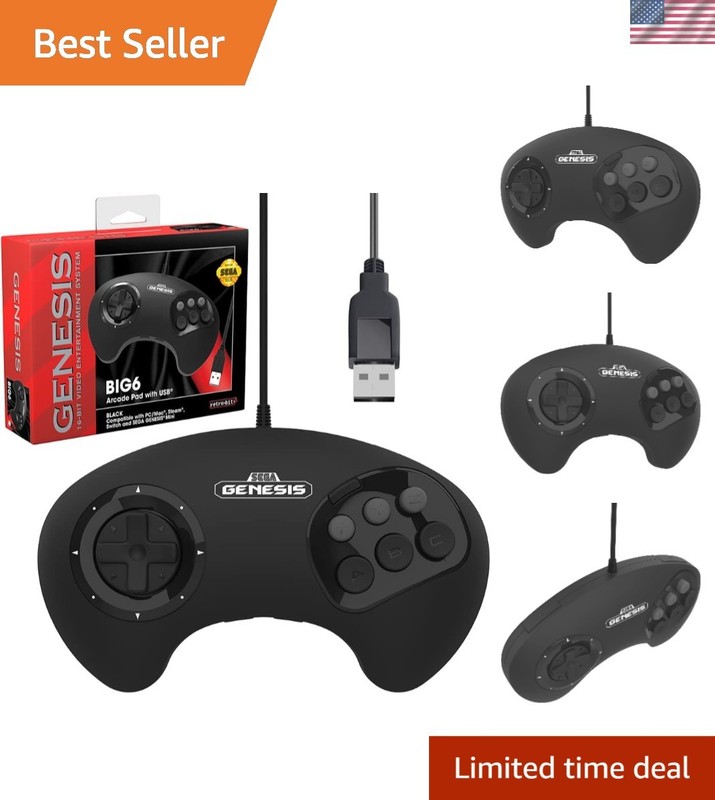 Ergonomic USB Arcade Game Controller – SEGA Genesis Mini, PC, Mac Compatible