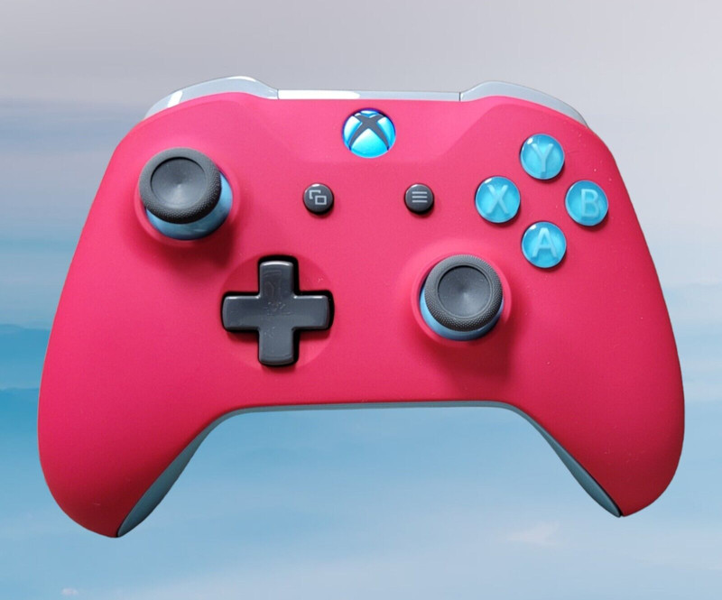 🌹XBOX ONE S MODEL 1708 WIRELESS CONTROLLER CUSTOM RED ROSE 🌹 BLUE LED💗