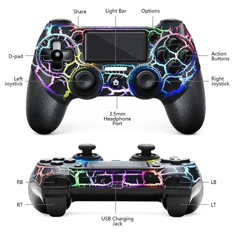 AceGamer RGB Wireless Controller for PS4 Black/White Crack Led with RGB Light,10 gallery