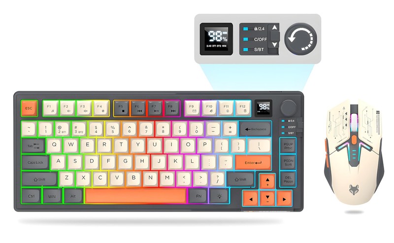 Attoe 75 ％ Wireless Gaming Keyboard and Mouse Combo, Tri-Mode Black