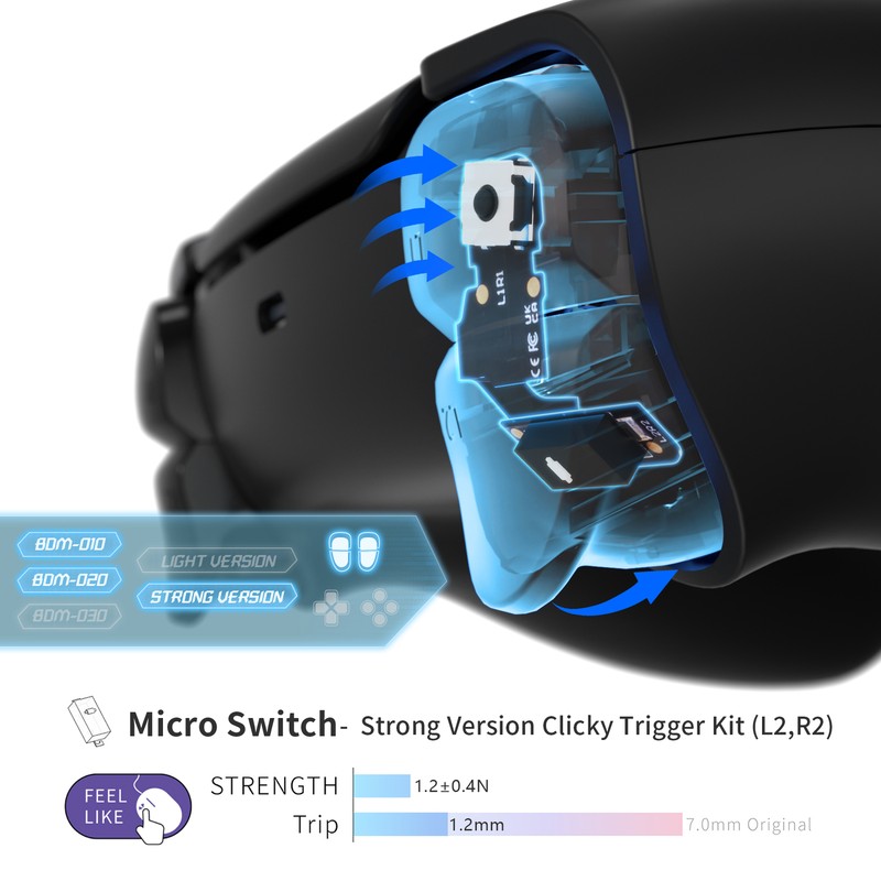 Strong Version Micro Switch Clicky Hair Triggers Kit Shoulder for PS5 Controller gallery