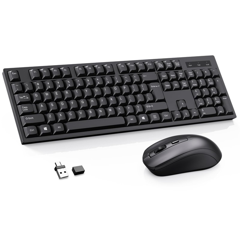 Wireless Keyboard and Mouse Combo-Full Size QWERTY Layout 2.4G Stereo black
