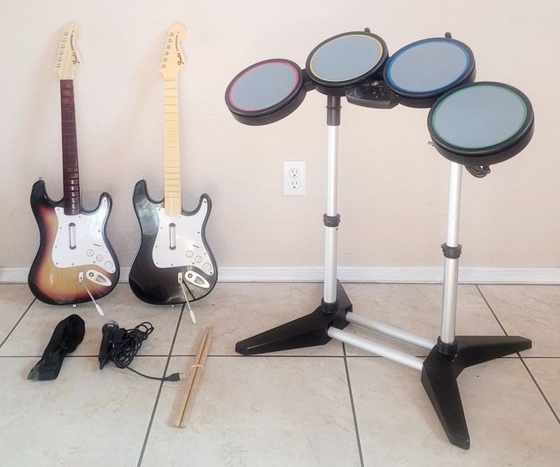PS3 PS4 PlayStation 3 4 Rock Band Drum Guitar BUNDLE Hero Controller Stratocas 2