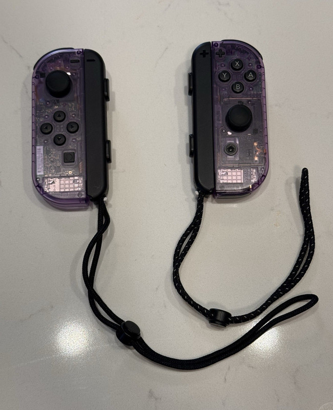 Nintendo Joy-Cons Atomic Purple Transparent, Authentic Nintendo w/ Custom Shell