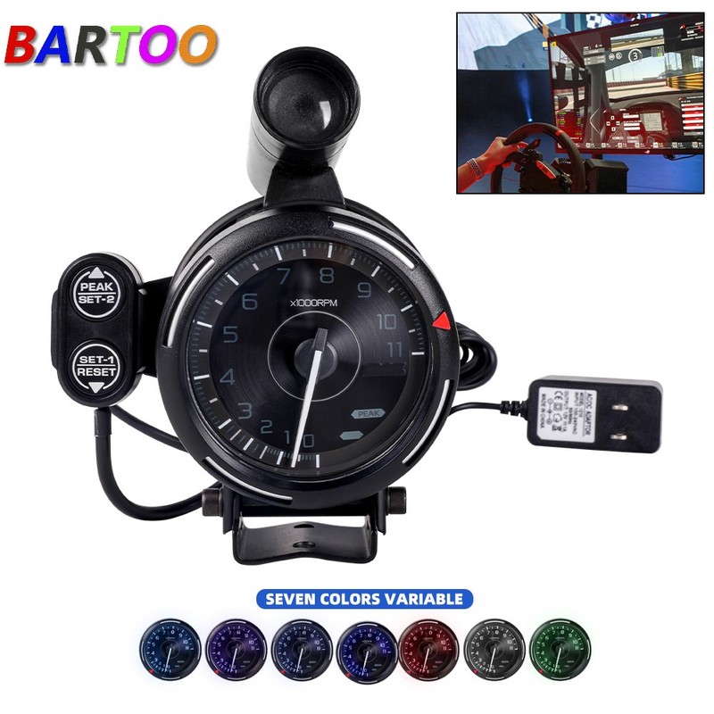 7 Color 12V Tachometer Gauge 0-11000 RPM For PC Game Simulated Racing Game Meter