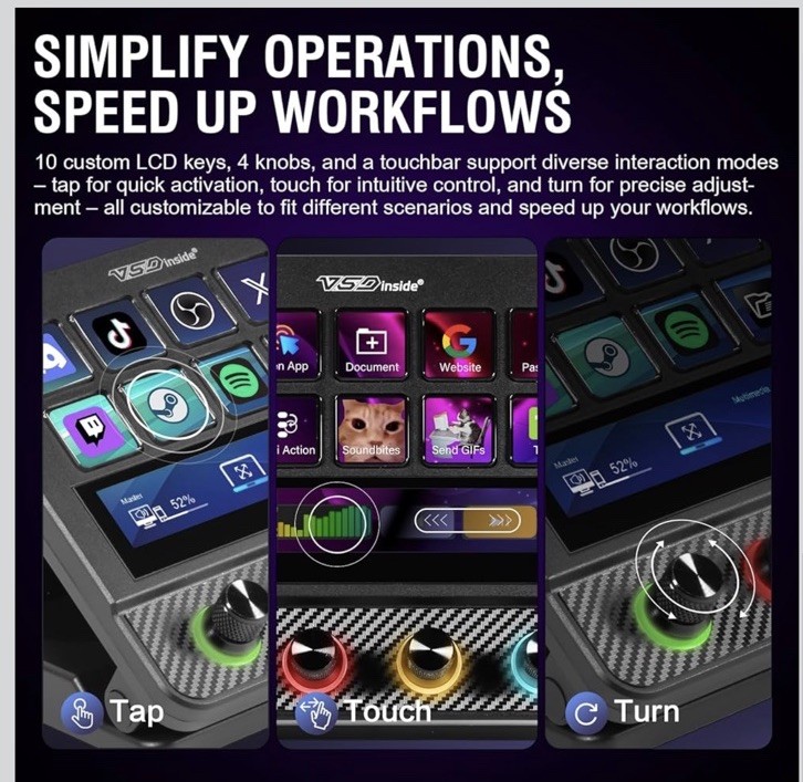 VSD N4 Pro Macro Pad Stream Controller USB-C Mechanical Keyboard RGB Knobs gallery