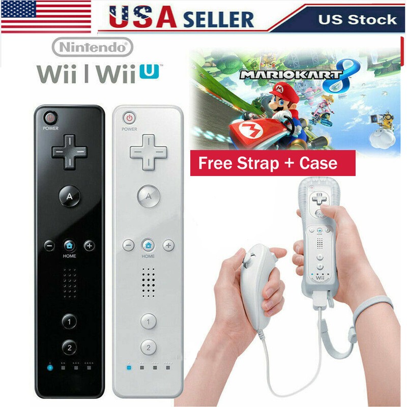 Built in Motion Plus Remote Controller & Nunchuck For Nintendo Wii Wii U + Strap