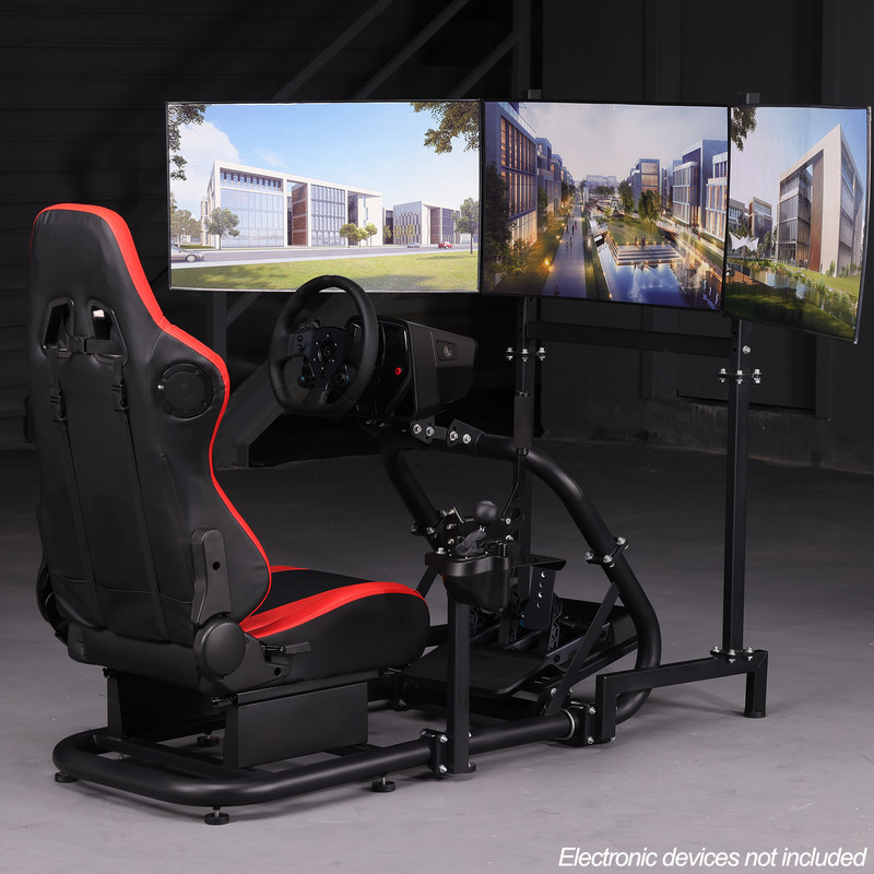 Zootopo Racing Simulator Cockpit with Triple Monitor Stand Fit Logitech G920 G29