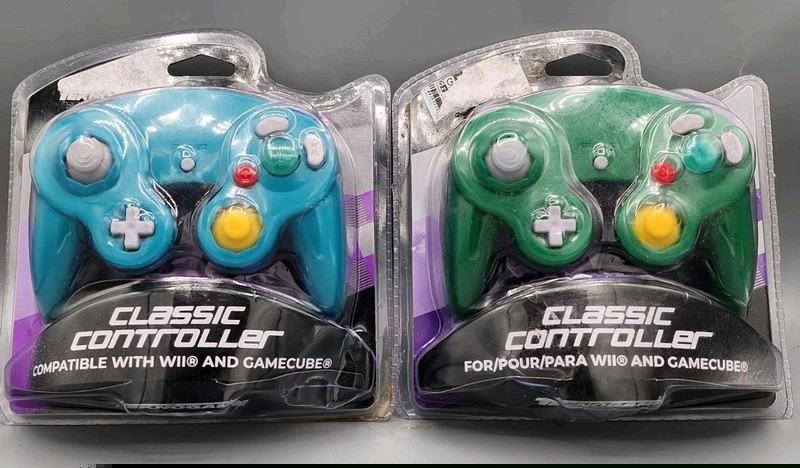 NEW LOT OF 2 Gamecube Controllers Green & Teal Blue Wired