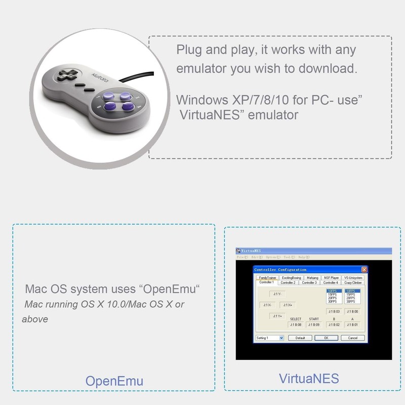 2X SNES USB Controller for PC Mac Raspberry Pi Retro Game Emulator Wired Gamepad gallery