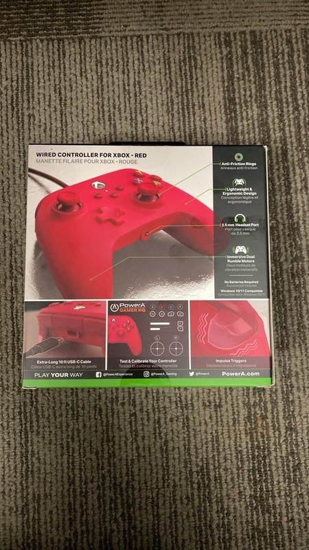 PowerA Wired Controller for Xbox USB-C Red Black White Ergonomic Rumble 10ft