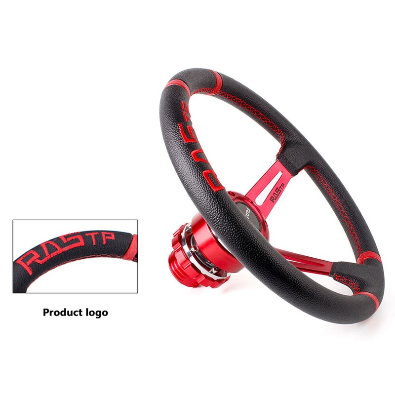 14" Leather Racing Steering Wheel + Quick Release + Hub Adapter For Thrustmaster gallery