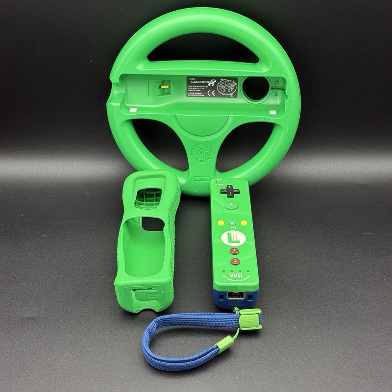 Green OEM Luigi Nintendo Wii Motion Plus Controller And Wheel / Rubber Cover
