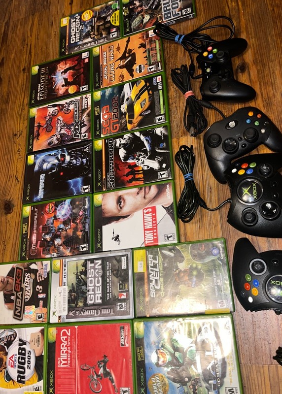 16 Original XBOX GAMES & 4 Wired Controllers Untested Bundle Lot **READ