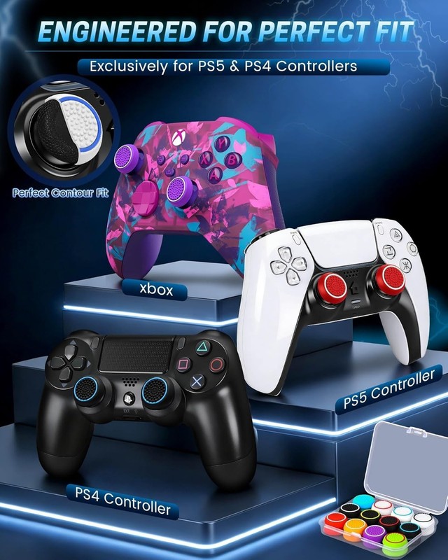 24 PCS Premium Silicone Thumb Grips for PS4/PS5/Xbox Controller, Rainbow Non-... gallery
