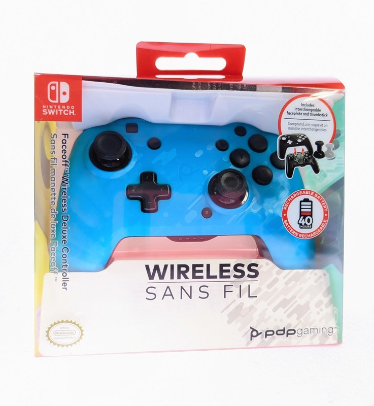 PDP 500-202-NA-CMLB Faceoff Wireless Deluxe Controller – Neon Blue Camo