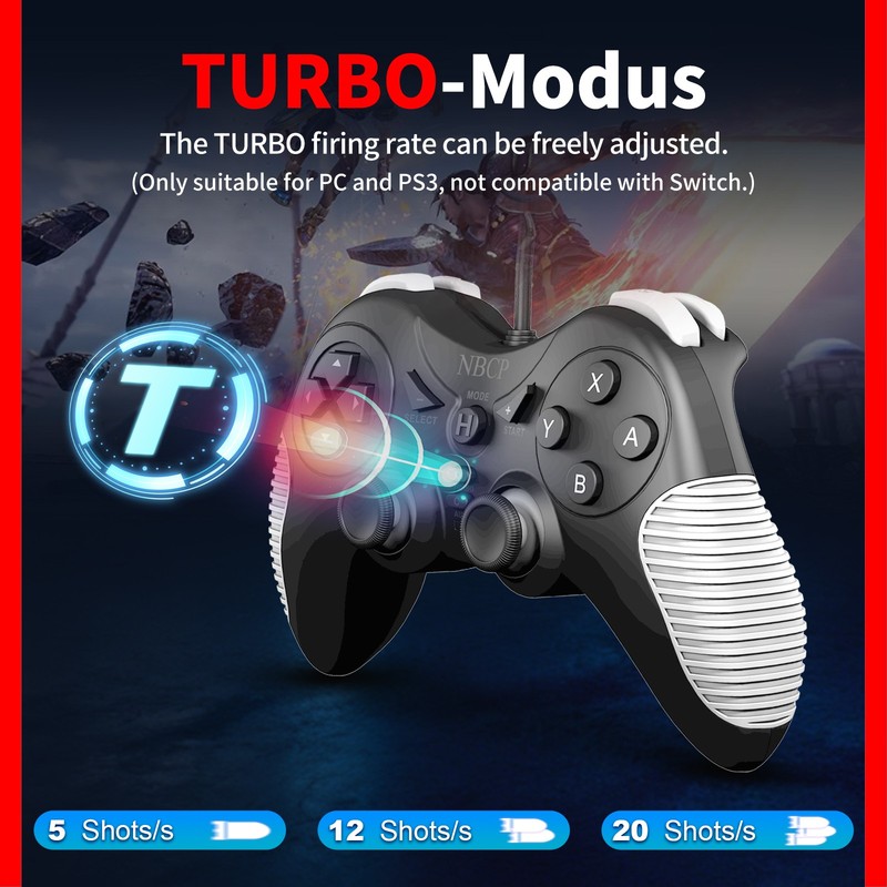 NBCP Dual vibration Wired Hall effect Gaming Controller for PC P3 Switch 1 2