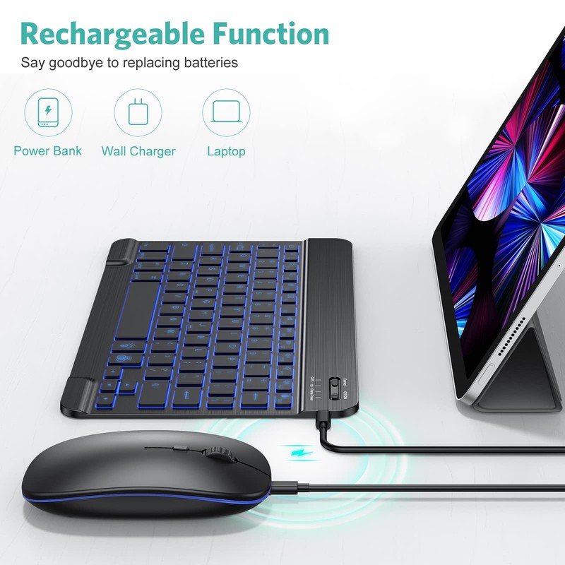 TECURS Bluetooth Keyboard and Mouse Combo for iPad - Rechargeable Black gallery